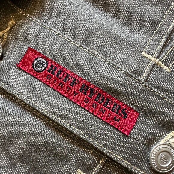 Rare Vintage 90s DMX Ruff Ryders Dirty Denim Denim Jean Jacket Men XL Grey Silve - Picture 5 of 8